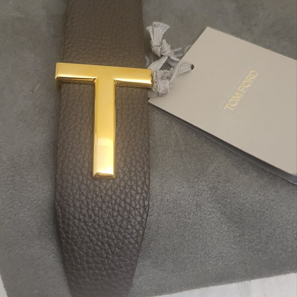 Tom Ford "T" Logo Grained Black/Brown Leather Belt Size 80/ Small - Picture 8 of 9